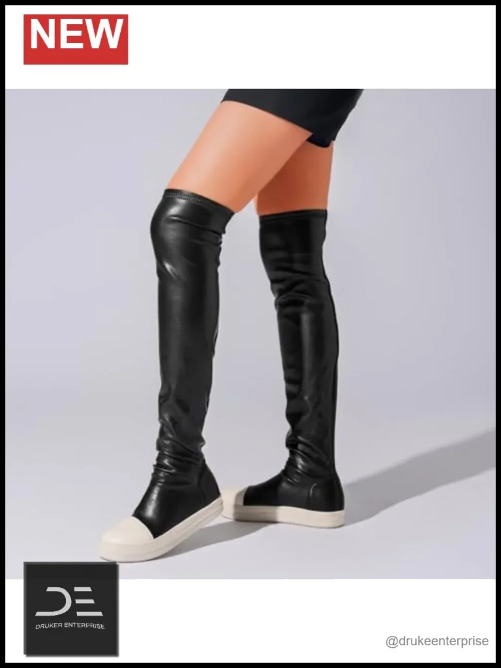 Thigh High Boots Women Flat Over Knee Round Toe Pull On Vegan PU Leather